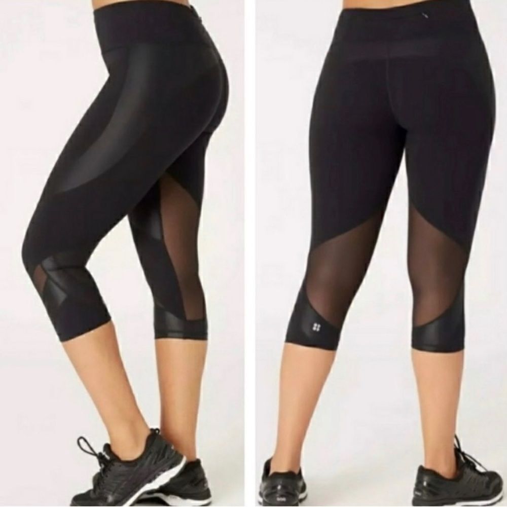 Sweaty Betty London the power mesh wet look leggings crop small